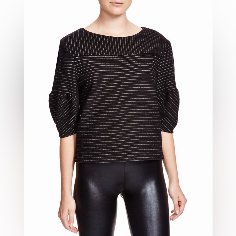 Alice & Olivia Winston Black & White Pinstripe Half Sleeve Wool Top